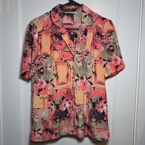 Vintage Y2K Women's DonnKenny Pink Orange Floral Button Up Shirt Size M